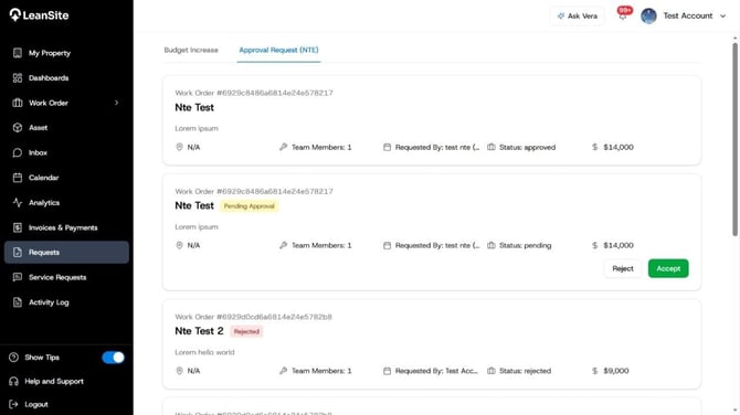 LeanSite knowledge base screenshot